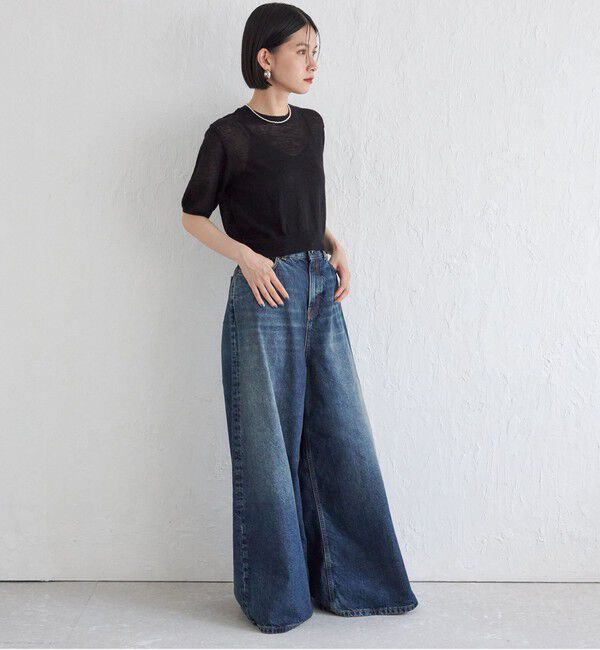 SHIPS for women「Wai＋:〈手洗い可能〉モヘヤブレンド 半袖 プルオーバー」|ニット・セーター|