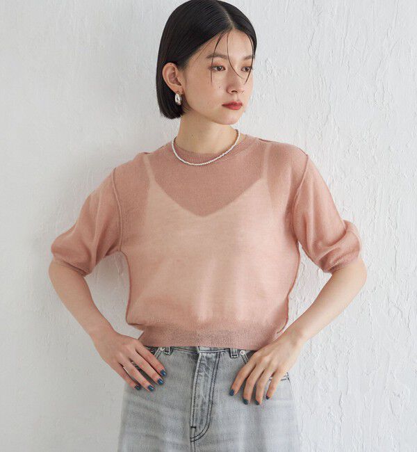 SHIPS for women「Wai＋:〈手洗い可能〉モヘヤブレンド 半袖 プルオーバー」|ニット・セーター|