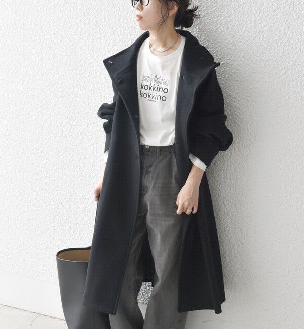 SHIPS any「SHIPS any: ノンミュールジングウール スタンドネック ロング コート」|その他|ブラック