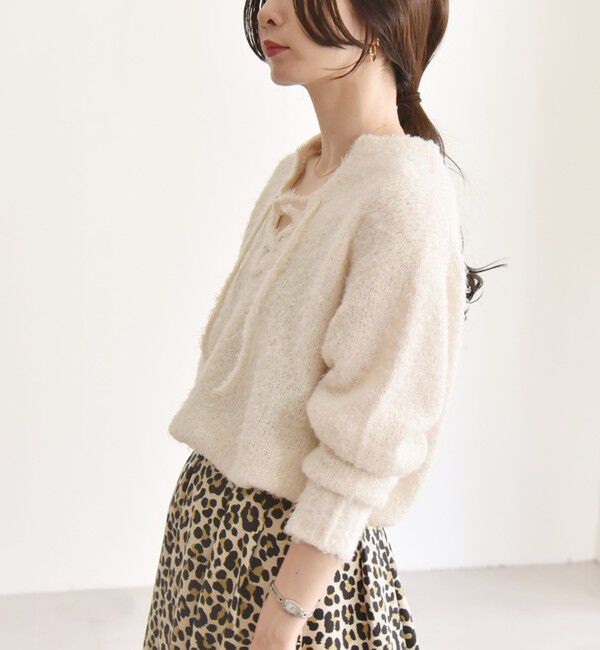 quaranciel「quaranciel:〈手洗い可能〉フェザーヤーン レースアップ ラメ スキッパー ニット」|ニット・セーター|