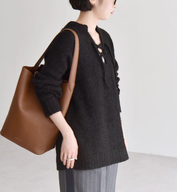 quaranciel「quaranciel:〈手洗い可能〉フェザーヤーン レースアップ ラメ スキッパー ニット」|ニット・セーター|