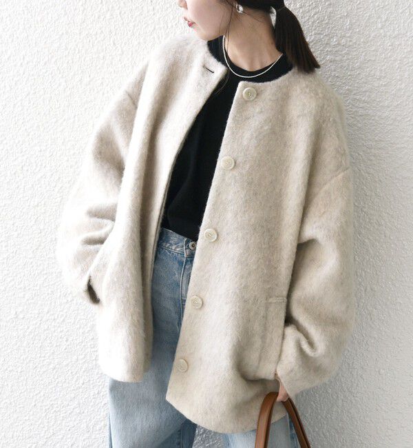 SHIPS any「SHIPS any: シャギー ノーカラー コクーン コート」|ノーカラーコート|ホワイト