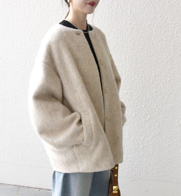 SHIPS any「SHIPS any: シャギー ノーカラー コクーン コート」|ノーカラーコート|