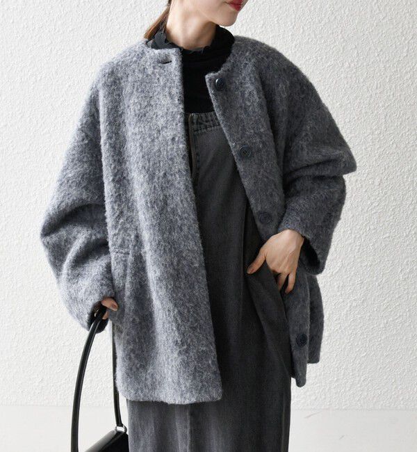 SHIPS any「SHIPS any: シャギー ノーカラー コクーン コート」|ノーカラーコート|