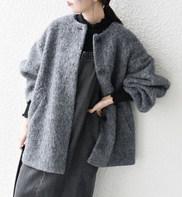 SHIPS any「SHIPS any: シャギー ノーカラー コクーン コート」|ノーカラーコート|