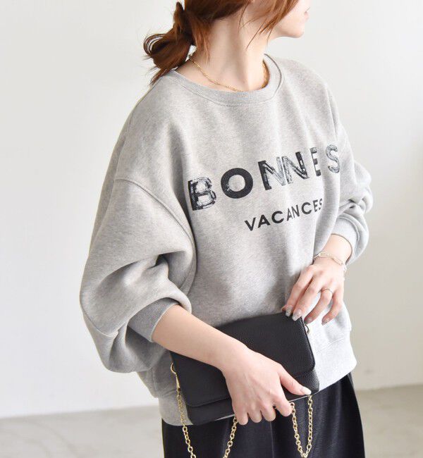 quaranciel「quaranciel:〈手洗い可能〉スパンコール刺繍 ロゴ スウェット」|スウェット・ジャージ|ライトグレー