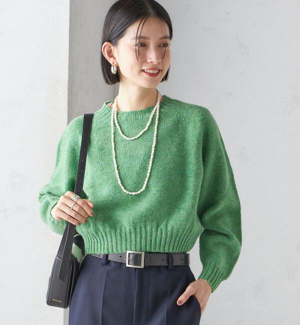 SHIPS for women「Harley of Scotland:〈手洗い可能〉:クロップド プルオーバー」|ニット・セーター|グリーン