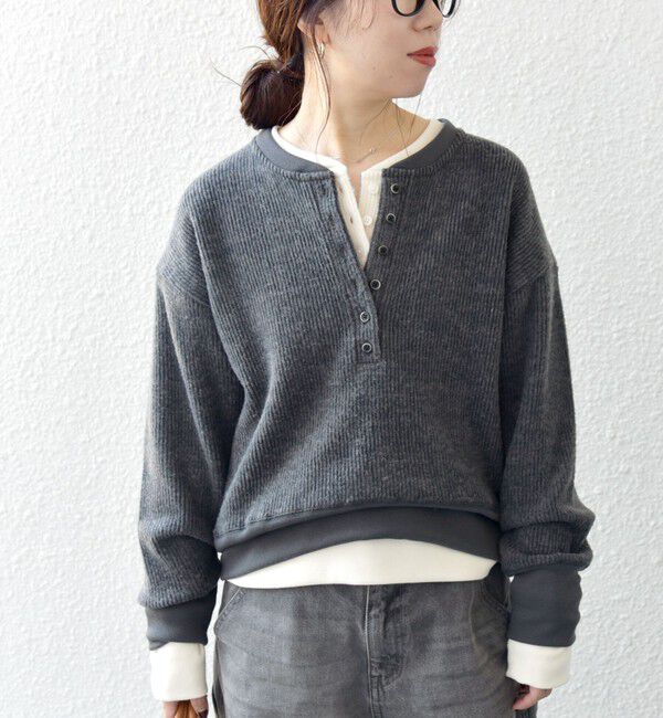 SHIPS any「SHIPS any:〈手洗い可能〉起毛 ワッフル ヘンリーネック コンパクト プルオーバー」|Tシャツ・カットソー|
