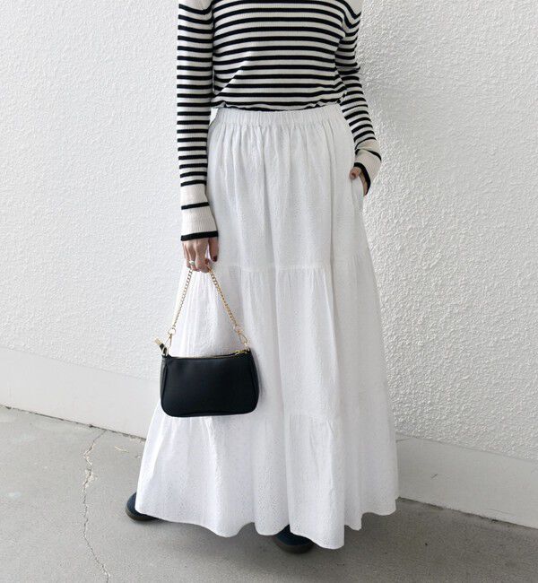 SHIPS any「SHIPS any:〈洗濯機可能〉エンブロイダリー シャンブレー ティアード スカート」|スカート|