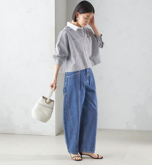 SHIPS for women「〈洗濯機可能〉ピン オックス 刺繍 クロップド シャツ」|シャツ・ブラウス|