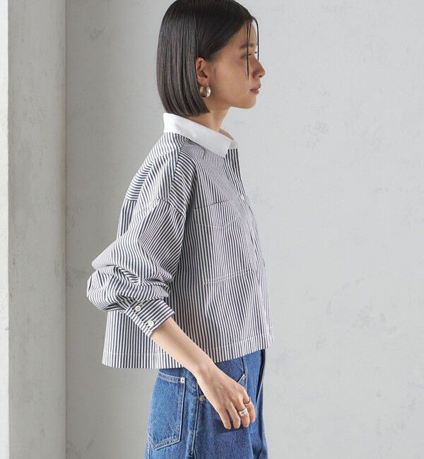 SHIPS for women「〈洗濯機可能〉ピン オックス 刺繍 クロップド シャツ」|シャツ・ブラウス|