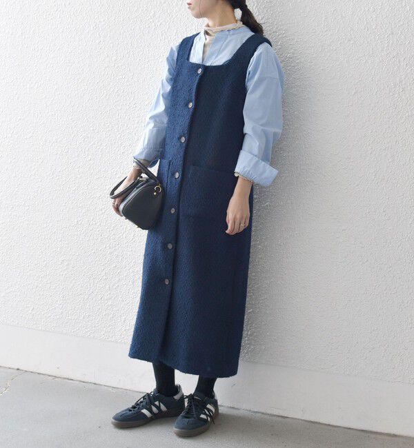 SHIPS any「SHIPS any: モール ツイード スクエアネック ワンピース」|ワンピース|ネイビー