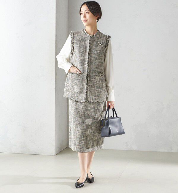 SHIPS for women「スラブ ツイード ロング ジレ（セレモニー対応可）」|ベスト・ジレ|