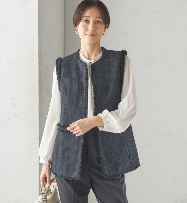 SHIPS for women「スラブ ツイード ロング ジレ（セレモニー対応可）」|ベスト・ジレ|