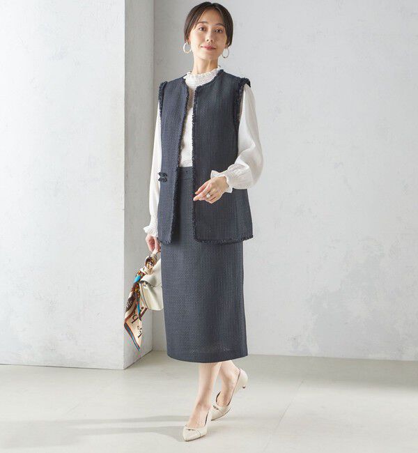 SHIPS for women「スラブ ツイード ロング ジレ（セレモニー対応可）」|ベスト・ジレ|