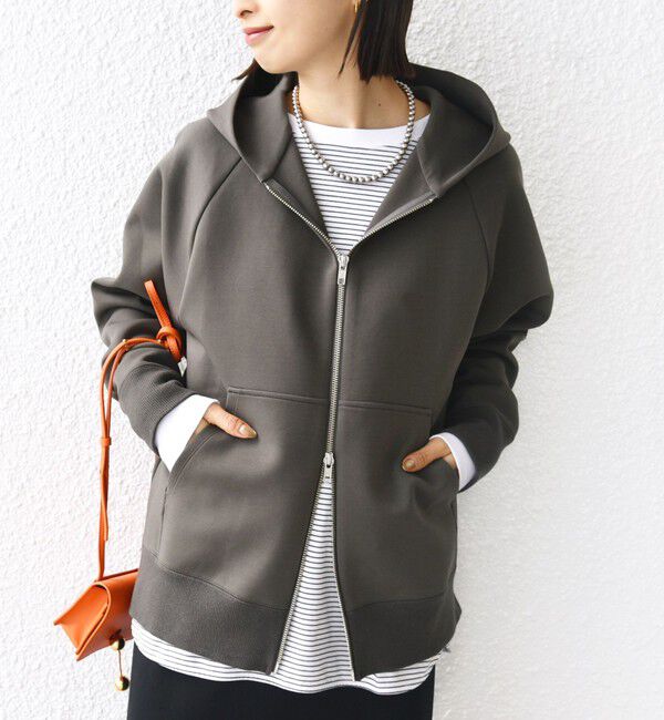SHIPS for women「〈洗濯機可能〉ダンボール フーディー ジップ ブルゾン」|パーカー|ダークグレー