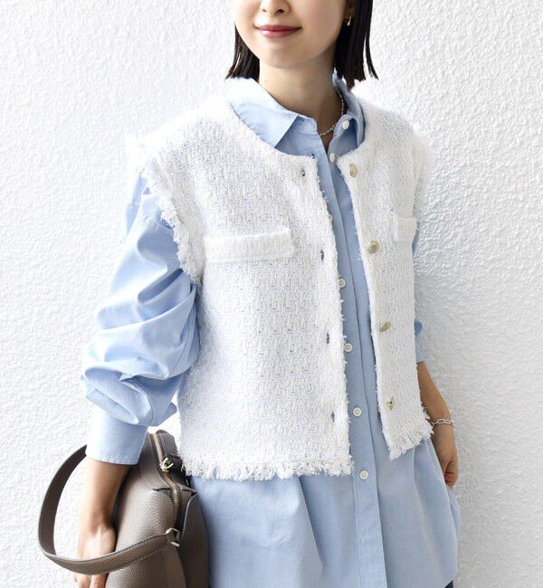 SHIPS for women「〈手洗い可能〉メタルボタンツイードニットベスト」|ベスト・ジレ|