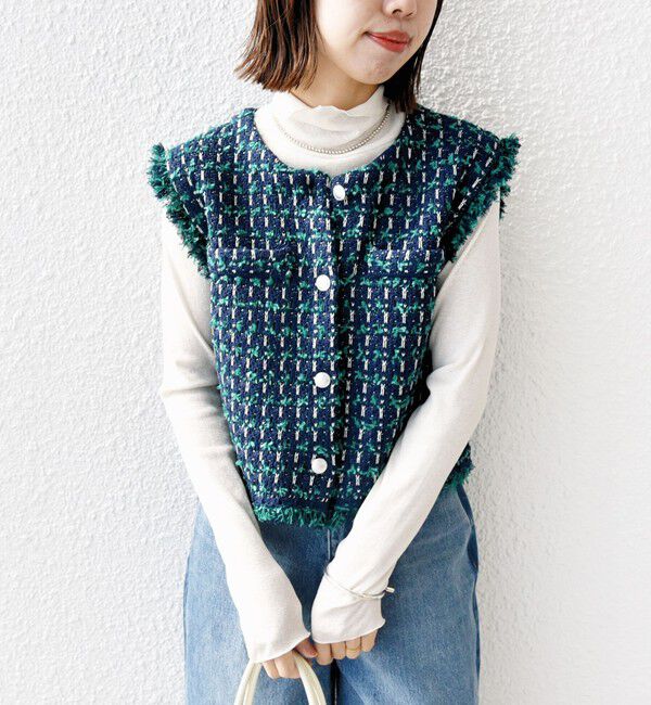 SHIPS for women「〈手洗い可能〉メタルボタンツイードニットベスト」|ベスト・ジレ|