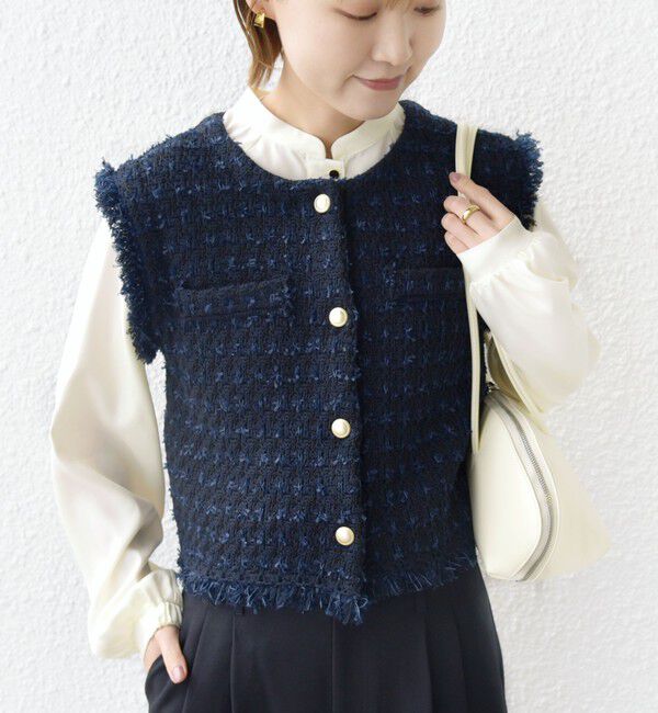 SHIPS for women「〈手洗い可能〉メタルボタンツイードニットベスト」|ベスト・ジレ|