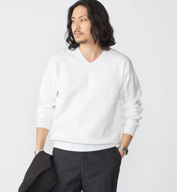 SHIPS「【WEB限定】SHIPS:〈ネックが選べる/手洗い可能〉テレワーク ビズ ワンポイント ロゴ ニット」|ニット・セーター|