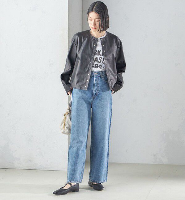 SHIPS for women「SHEEP レザー ノーカラー ブルゾン」|ノーカラージャケット|