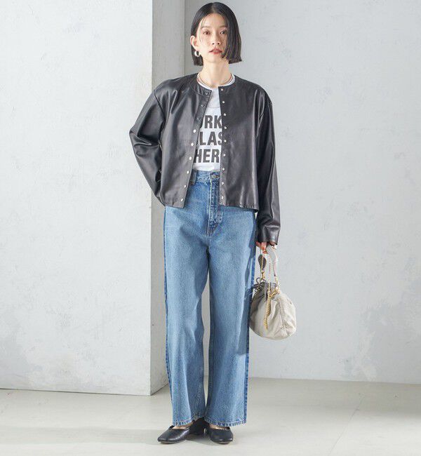 SHIPS for women「SHEEP レザー ノーカラー ブルゾン」|ノーカラージャケット|