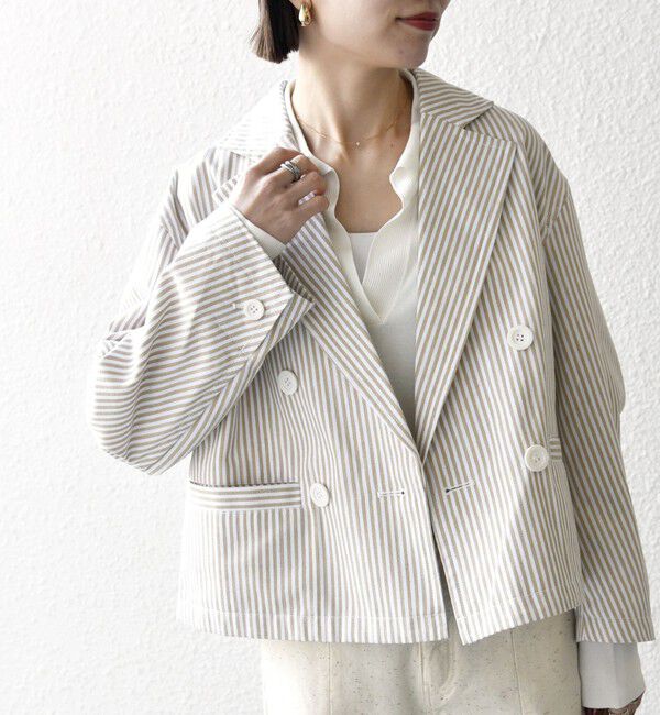 SHIPS any「SHIPS any:〈洗濯機可能〉ヒッコリー ショート テーラード ジャケット」|テーラードジャケット|ベージュ