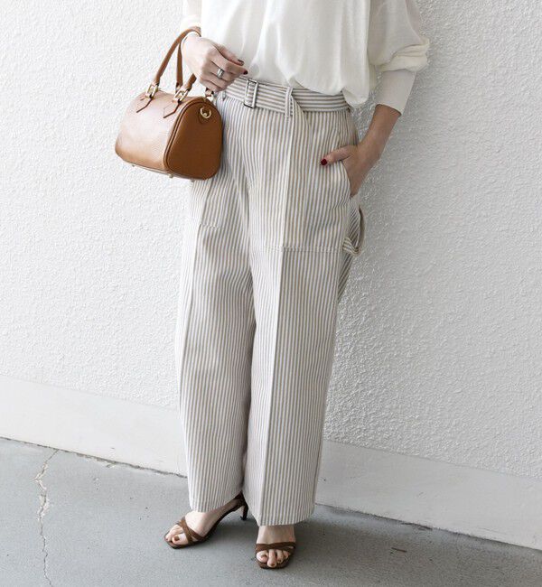 SHIPS any「SHIPS any:〈洗濯機可能〉ヒッコリー ベルト ワイド パンツ」|その他|ベージュ