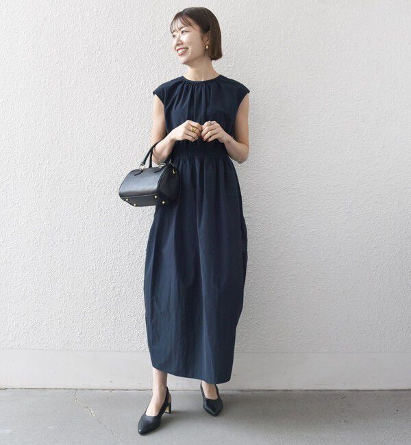 SHIPS any「SHIPS any:〈洗濯機可能〉ナイロン サイド ギャザー フレンチスリーブ ワンピース」|ワンピース|