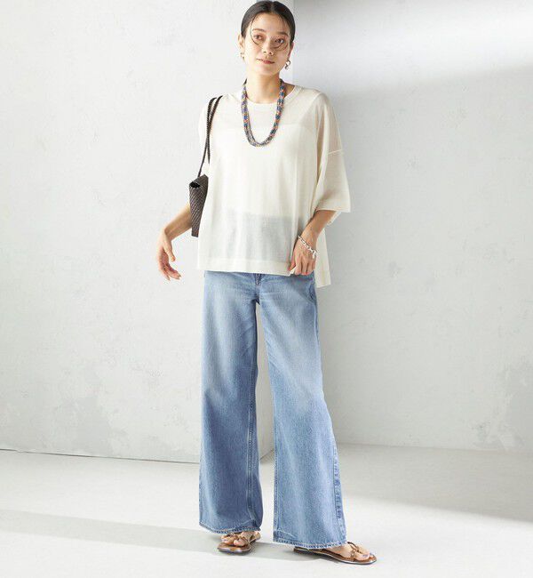 SHIPS for women「〈手洗い可能〉18G フィルミーコットン ワイド ショート スリーブ プルオーバー」|ニット・セーター|