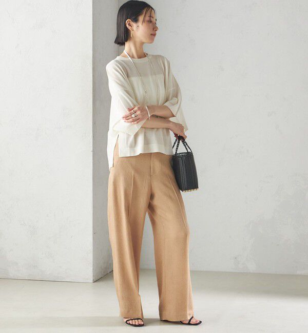 SHIPS for women「〈手洗い可能〉18G フィルミーコットン ワイド ショート スリーブ プルオーバー」|ニット・セーター|