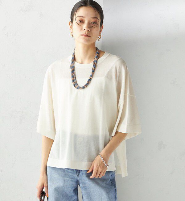 SHIPS for women「〈手洗い可能〉18G フィルミーコットン ワイド ショート スリーブ プルオーバー」|ニット・セーター|