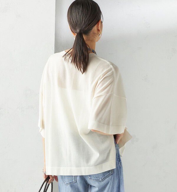 SHIPS for women「〈手洗い可能〉18G フィルミーコットン ワイド ショート スリーブ プルオーバー」|ニット・セーター|