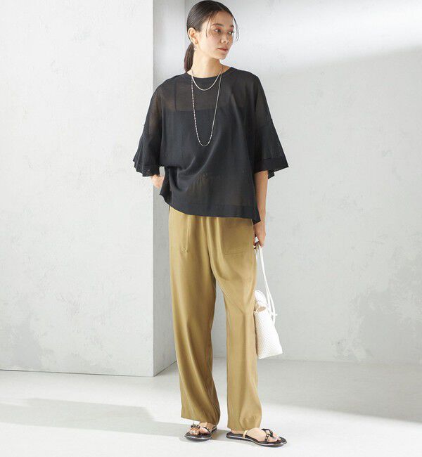 SHIPS for women「〈手洗い可能〉18G フィルミーコットン ワイド ショート スリーブ プルオーバー」|ニット・セーター|