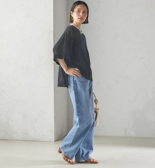 SHIPS for women「〈手洗い可能〉18G フィルミーコットン ワイド ショート スリーブ プルオーバー」|ニット・セーター|