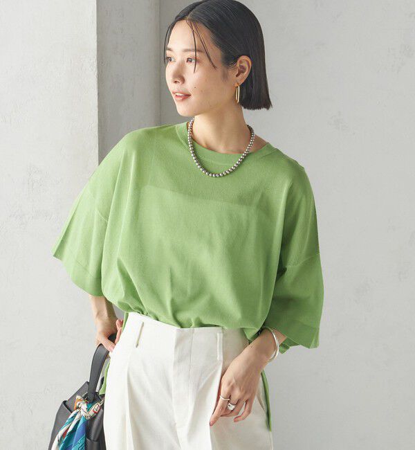 SHIPS for women「〈手洗い可能〉18G フィルミーコットン ワイド ショート スリーブ プルオーバー」|ニット・セーター|