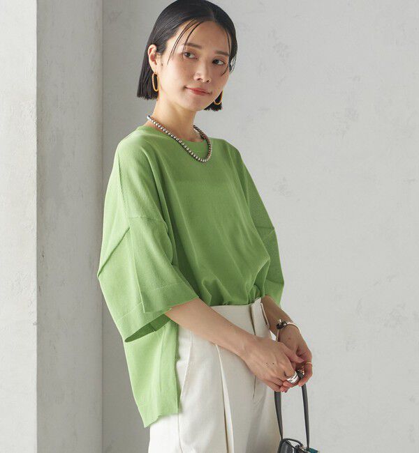 SHIPS for women「〈手洗い可能〉18G フィルミーコットン ワイド ショート スリーブ プルオーバー」|ニット・セーター|