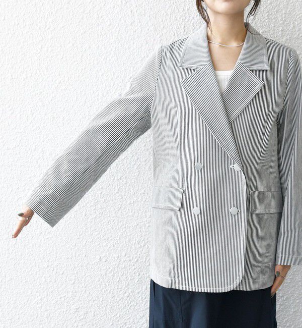 SHIPS any「SHIPS any:〈手洗い可能〉コードレーン ストライプ オーバー テーラード ジャケット」|テーラードジャケット|