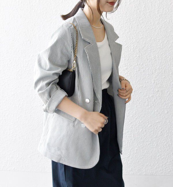 SHIPS any「SHIPS any:〈手洗い可能〉コードレーン ストライプ オーバー テーラード ジャケット」|テーラードジャケット|