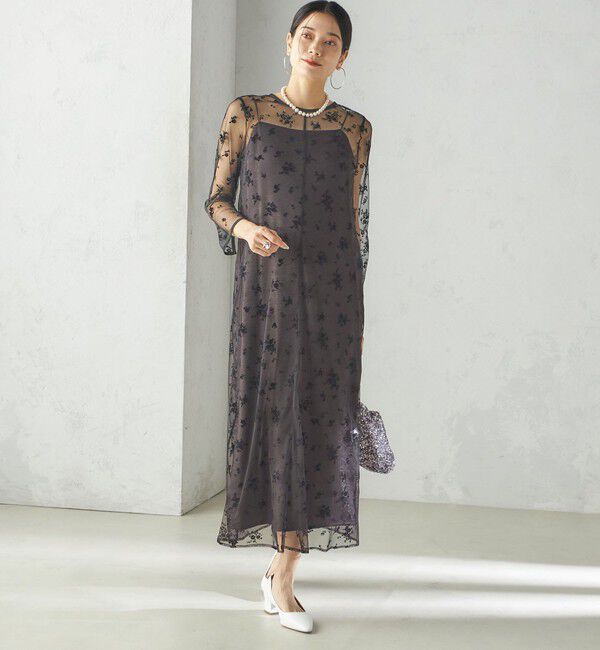 SHIPS for women「kaene:フロッキー レース &times; サテン 2WAY ワンピース（セレモニー対応可）」|ドレス|