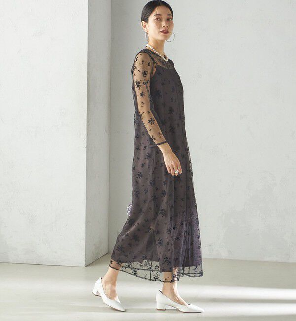 SHIPS for women「kaene:フロッキー レース &times; サテン 2WAY ワンピース（セレモニー対応可）」|ドレス|