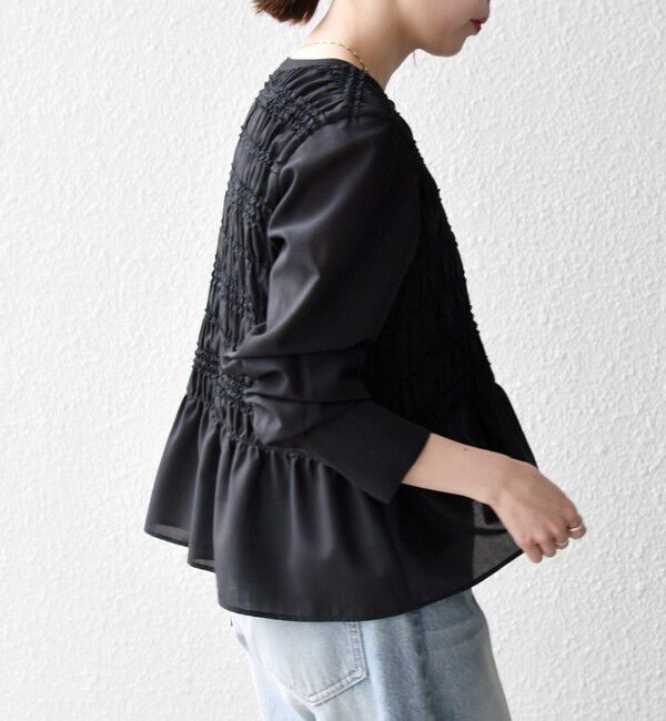 SHIPS any「【WEB限定】SHIPS any:〈洗濯機可能〉シアー シャーリング プチフリル ペプラム ブラウス」|シャツ・ブラウス|