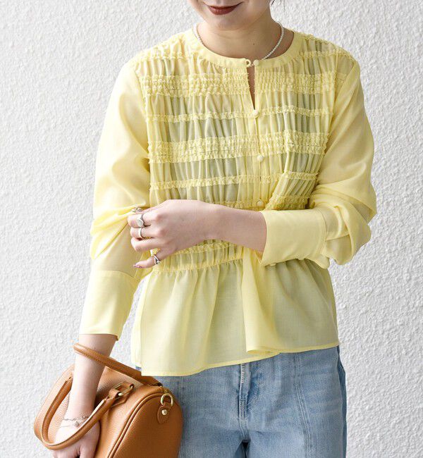 SHIPS any「【WEB限定】SHIPS any:〈洗濯機可能〉シアー シャーリング プチフリル ペプラム ブラウス」|シャツ・ブラウス|