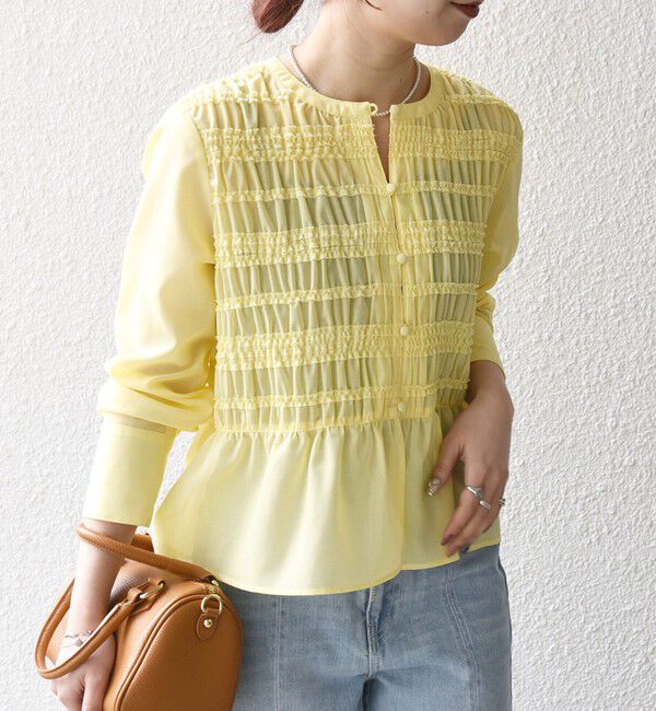 SHIPS any「【WEB限定】SHIPS any:〈洗濯機可能〉シアー シャーリング プチフリル ペプラム ブラウス」|シャツ・ブラウス|