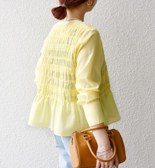 SHIPS any「【WEB限定】SHIPS any:〈洗濯機可能〉シアー シャーリング プチフリル ペプラム ブラウス」|シャツ・ブラウス|