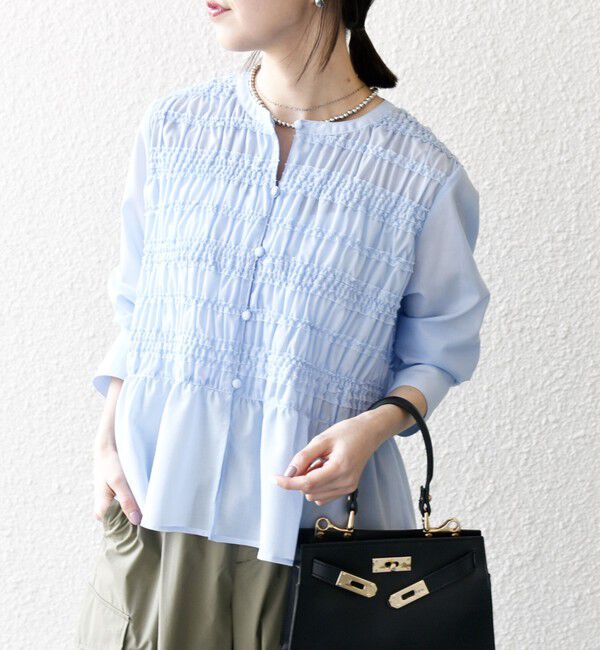 SHIPS any「【WEB限定】SHIPS any:〈洗濯機可能〉シアー シャーリング プチフリル ペプラム ブラウス」|シャツ・ブラウス|