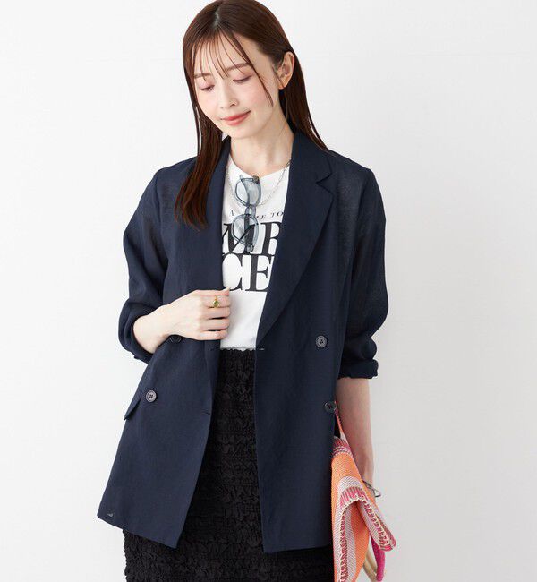 SHIPS Colors 「SHIPS Colors:〈手洗い可能〉シアー リネンライク ダブルジャケット◇」|テーラードジャケット|ダークブルー