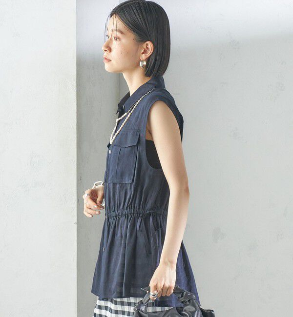 SHIPS for women「〈手洗い可能〉IMPERIAL LINEN Wポケット ノースリーブ シャツ」|シャツ・ブラウス|