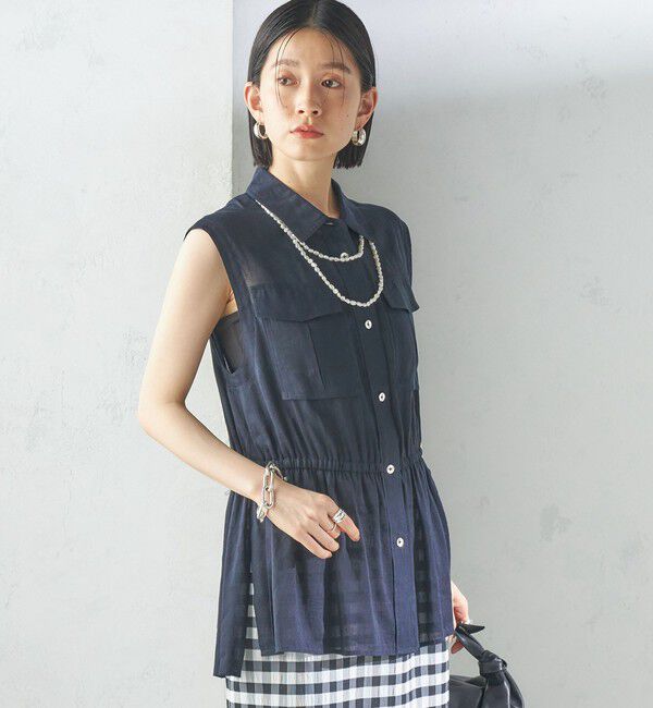 SHIPS for women「〈手洗い可能〉IMPERIAL LINEN Wポケット ノースリーブ シャツ」|シャツ・ブラウス|