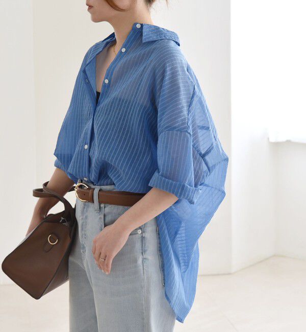 quaranciel「quaranciel:〈手洗い可能〉シアー ストライプ ボーダー ビッグ シャツ」|シャツ・ブラウス|